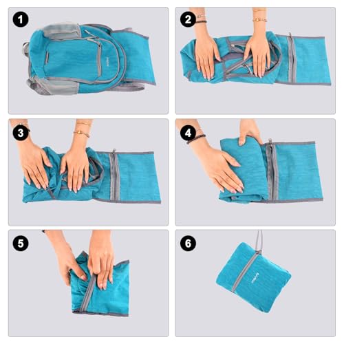 MOSISO 15L Small Hiking Backpack, Foldable Travel Daypack Lightweight Packable Back Pack for Women Men Travel Camping Outdoor, Teal Blue