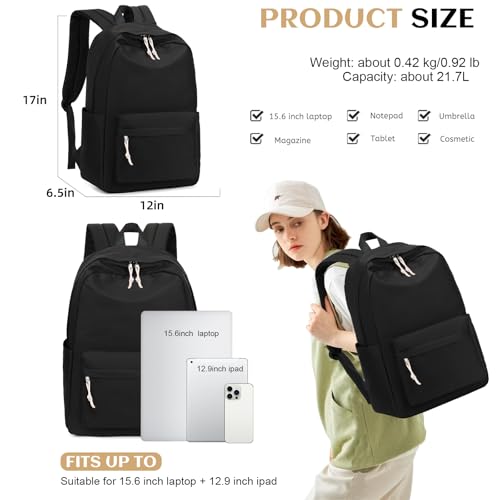 Bluboon School Backpack for Teen Girls Women Laptop Backpack College Bookbags Middle School Travel Work Commuter Back Pack - color: Black 12