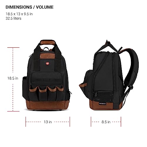 SwissGear Tool Bag Backpack, Fits Up to 15-Inch Laptop, Work Pack, Black/Brown Canvas - color: Black/Brown Canvas, size: Medium