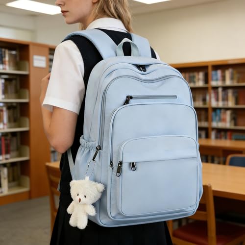 JARKJARD Cute School Backpack for Kids Teen Girls Aesthetic Lightweight Large Capacity Bookbag College Students School Bag Casual Travel Solid Color Daypack（Blue） - color: Blue