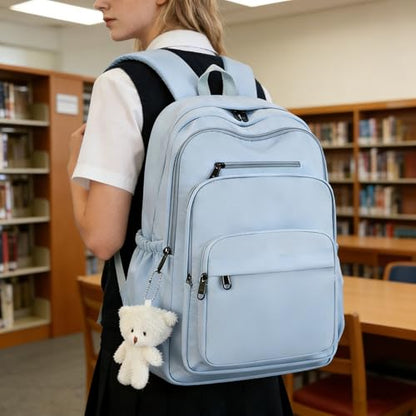 JARKJARD Cute School Backpack for Kids Teen Girls Aesthetic Lightweight Large Capacity Bookbag College Students School Bag Casual Travel Solid Color Daypack（Blue） - color: Blue