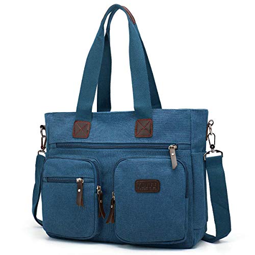 ToLFE Women Top Handle Satchel Handbags Shoulder Bag Messenger Tote Bag Purse Crossbody Bag Travel Work Tote Bag - color: New-blue, size: Double handles with 9.1" drop
