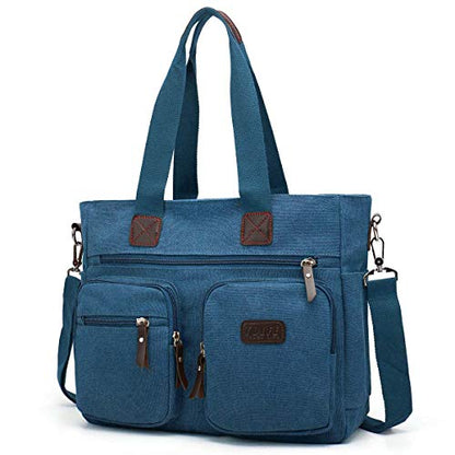 ToLFE Women Top Handle Satchel Handbags Shoulder Bag Messenger Tote Bag Purse Crossbody Bag Travel Work Tote Bag - color: New-blue, size: Double handles with 9.1" drop