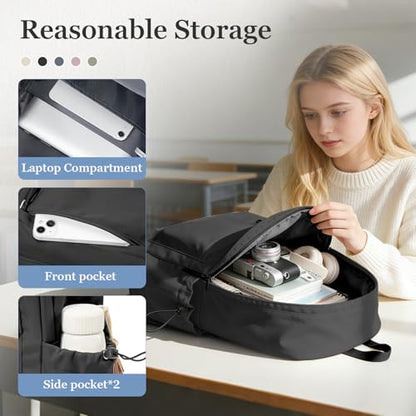 Classic Basic Black Backpack For Women,Waterproof High School Bookbag,Lightweight Casual Travel Daypack,College Backpack Men,Middle School Bag For Girls Boys - color: A1-black