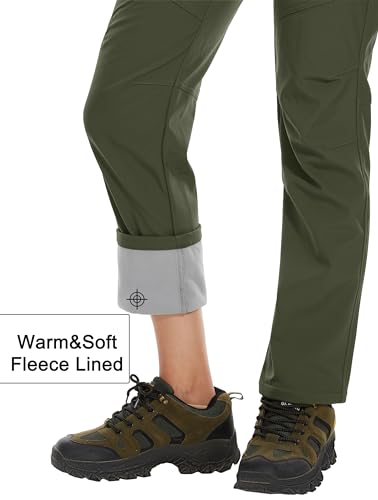 MAGCOMSEN Women's Fleece Lined Waterproof Insulated Snow Ski Pants Winter Warm Hiking Pants Outdoor Softshell - color: Army Green, size: XX-Large