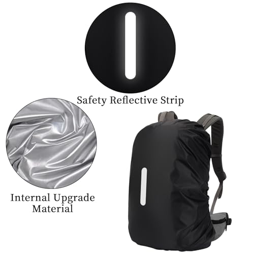 15-110L Waterproof Backpack Rain Cover, Ultralight Rucksack Rain Cover with Reflective Strip & Anti-Slip Cross Buckle Straps & Storage Pouch for Hiking Camping Outdoor Traveling (Black) - color: 55-65L, Black