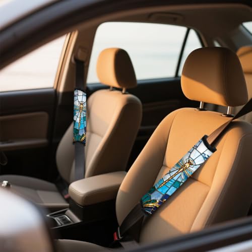 2Pcs Soft Auto Seat Belt Cover Pads, Blue Dragonfly Car Seatbelt Shoulder Cushion for Comfortable Driving, Compatible with All Cars' Seatbelt and Backpack Straps 11x2.4inch - color: Dragonfly