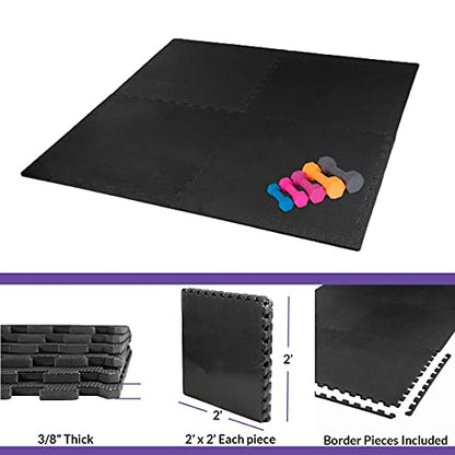 Xspec 3/8" Thick 100 sq. ft. (25 pcs) Gym EVA Foam Floor Mats (24" x 24") | T Pattern, Black - style: T Pattern-Black