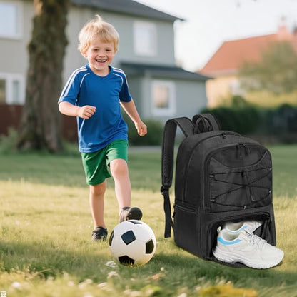 Soccer Backpack with Seperate Compartment, Water Resistant Sport Bags fit for Basketball, Volleyball, Football - color: Black 2.0