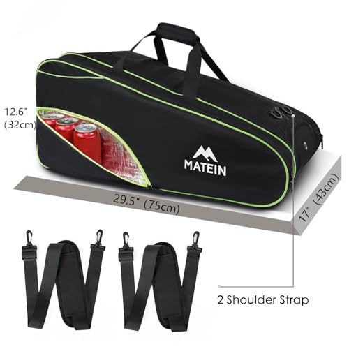 MATEIN Tennis Bag 6 Rackets, Large Racket Bag with Shoe Compartment, Cooler | Extra Large, Protective, Convertible, Removeable Shoulder Strap, Insulated Cooler Pocket, Water Resistant, Men Tournament Use