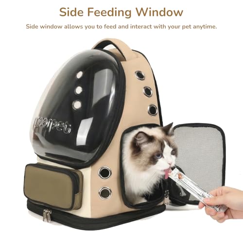 Cat Bubble Backpack Carrier, TSA Airline Approved Pet Travel Bag for Small Medium Dogs, Clear Hiking Camping Backpack for Cats, Kitten and Puppy up to 18 lbs, Khaki Bubble - color: Khaki Bubble