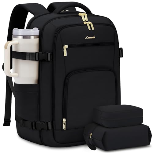 LOVEVOOK Carry On Travel Backpack For Women Men Flight Approved, 40L Personal Item Backpack for Airplanes, Business Weekender Overnight Daypack Fits 17 Inch Laptop, With 2 Packing Cubes, Black - color: Black, size: 40l-17.3 Inch-3pcs