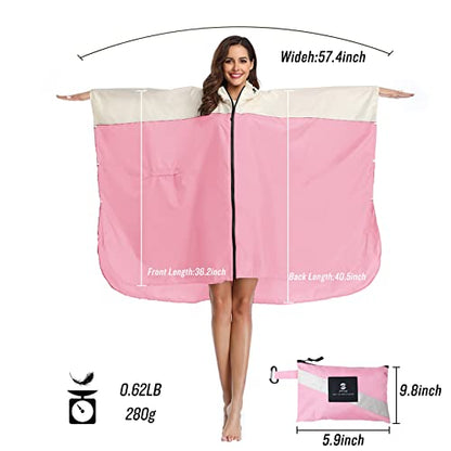 SaphiRose Unisex Rain Poncho Waterproof Raincoat Hooded for Adults Women with Pockets - color: A-pink-white