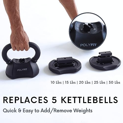 Polyfit Adjustable Kettlebell Set | 30/40/50 lbs | Kettlebell Weights for Home Gym - color: BLACK - 30 LB
