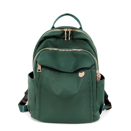 M-ioi-M Compact Small Fashion Backpack Purse for Women, Chic Mini Daypack with Gold-Tone Hardware, Casual Minimalist Lightweight Water-Resistant Nylon Bag for Petite Women & Daily Essentials (Green) - color: Green