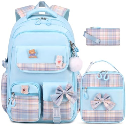 ACESAK Girls Backpack - 3PCS Backpack for Girls Cute School Backpacks for Girls Kindergarten Elementary Preschool Middle Kids School Bags with Lunch Box Pencil Case Set (Blue) - color: Blue