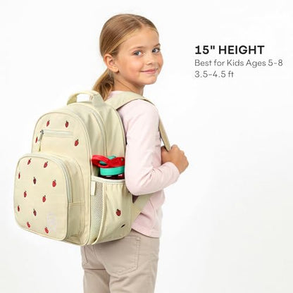 mibasies Girls Backpacks Ages 5-8: Quilted Backpack for Kids - Cute 15 Inches Bookbag for Kindergarten Elementary School Strawberry Beige - color: Strawberry Beige, style: Kids-15"h