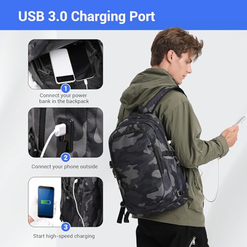 Kono Travel Laptop Backpack with USB Charging Port, Business Anti Theft Slim Sturdy Personal Item Bag, Water Resistant College Computer Daypack for Men & Women Fits 15.6 Inch Notebook, Camo - color: Camo