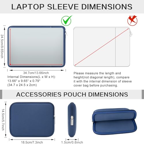 RAINYEAR Laptop Sleeve Case Compatible with 13.3 Inch Notebook Computer Chromebook 14" MacBook Pro/Max M1 M2 M3 M4 M5 Protective Cover Soft Bag with Front Pocket & Accessories Pouch (Navy Blue) - color: Navy Blue, size: 13"-13.3"