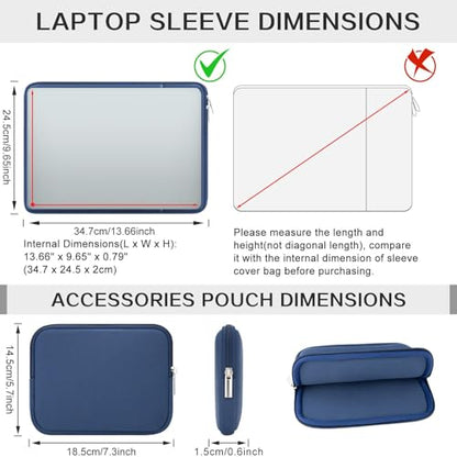 RAINYEAR Laptop Sleeve Case Compatible with 13.3 Inch Notebook Computer Chromebook 14" MacBook Pro/Max M1 M2 M3 M4 M5 Protective Cover Soft Bag with Front Pocket & Accessories Pouch (Navy Blue) - color: Navy Blue, size: 13"-13.3"