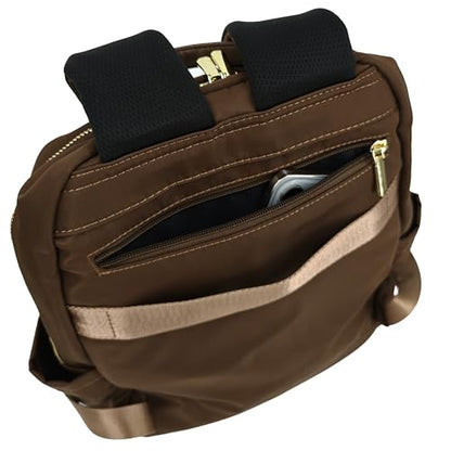 M-ioi-M Medium Backpack Purse for Women, Fashion Nylon Daypack with Gold Hardware, Lightweight Water-Resistant Rucksack for College, Work, Travel, Everyday Use, Fits 13–14" Laptop(Walnut Brown,Medium) - color: Walnut Brown,medium