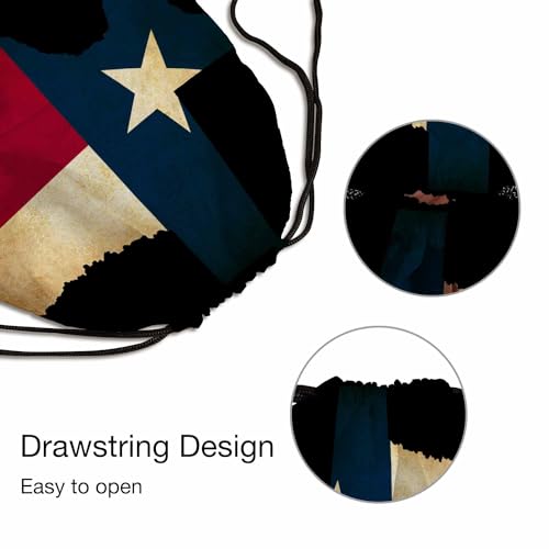 Drawstring Backpack Bag Sports Gym Sack Texas State Map Grunge Effect Flag Star Blue Red Beige Shoe Bag for Women Men 14x16.9 Inch - color: Texas State Map