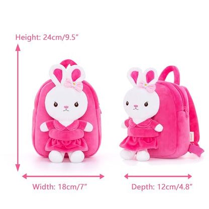 Gloveleya Kids Backpack Girl Backpack Toddler Girl Backpacks with Stuffed Bunny Toy Rose Red 9'' - color: A01bunny Rose Red, size: 9 inches