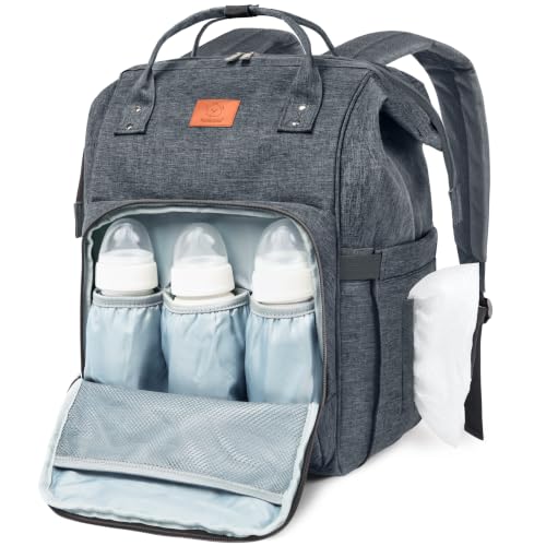 KeaBabies Baby Diaper Bag Backpack - Large Baby Bag for Boys, Girls, Waterproof Multi Function Travel Diaper Backpack with Changing Pad, Durable Travel Essentials for Moms and Dads (Mystic Gray) - color: Mystic Gray