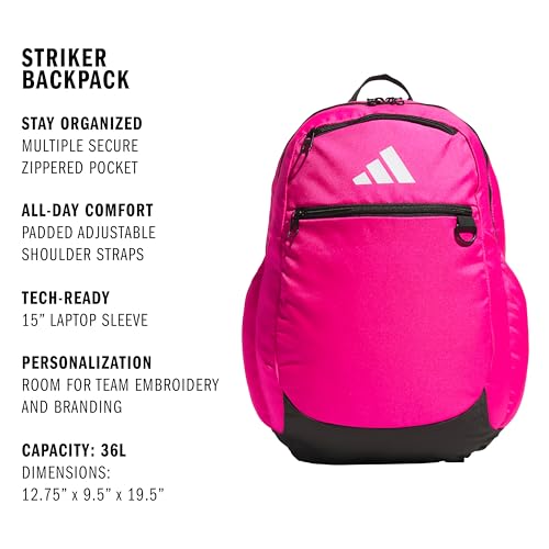 adidas Striker 3 Team Sports Backpack – Daypack for Sports Gym Travel, 36L, Shock Pink, OSFA - color: Shock Pink