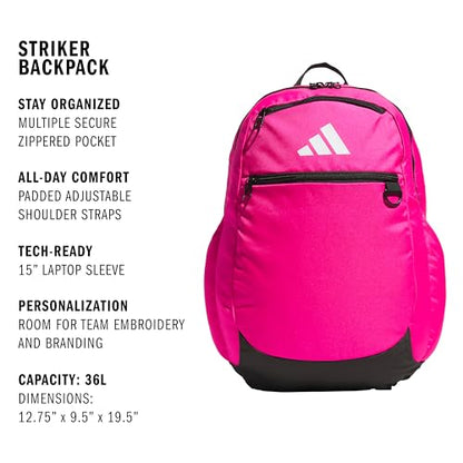adidas Striker 3 Team Sports Backpack – Daypack for Sports Gym Travel, 36L, Shock Pink, OSFA - color: Shock Pink
