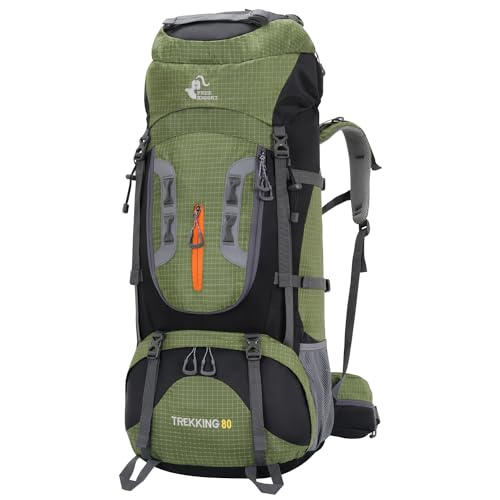 Bseash 80L Waterproof Hiking Camping Backpack with Rain Cover, Lightweight Outdoor Sport Travel Daypack for Climbing Touring (Army Green) - color: Army Green