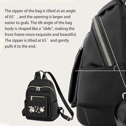Travel Backpack Purse for Women Ladies Small Casual Daily Daypack, Water-Resistant Mini Fashion Cute Bookbag for Woman Lady, Lightweight Anti-theft Trendy Shoulder Handbag Satchel Bags, Black