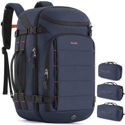 Tolaccea Travel Backpack Carry On 40L, Large Laptop Backpack with 3 Packing Cubes, Flight Approved Duffel Luggage Bag for Men Women, Water-resistant Business Rucksack Daypack, Fits 15.6" Laptop, Navy - color: Navy