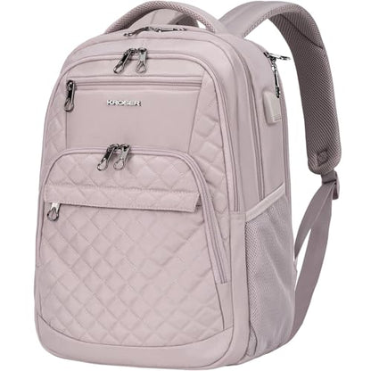 KROSER Travel Laptop Backpack 17 Inch Large Computer Backpack Dusty Pink - color: Quilted Dusty Pink