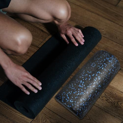 Cabilock Semicircle Yoga Half Roller Epp Foam Muscle Massage Roller for Back and Balance Training, 30cm Black-Blue Yoga Fitness Equipment for Pilates and Stretching