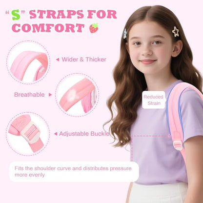 PIG PIG GIRL Clear Backpack for School,Heavy Duty PVC Transparent Bookbag for Girls Stadium Approved See Through Backpack - color: Pink Strawberry