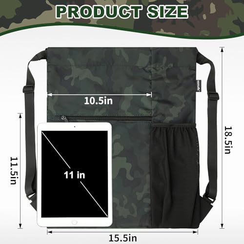 HOLYLUCK Men & Women Outdoor Sport Gym Sack Waterproof Drawstring Backpack Bag (Standard with width webbing, Black Camo-1) - color: Black Camo-1, style: Standard With Width Webbing