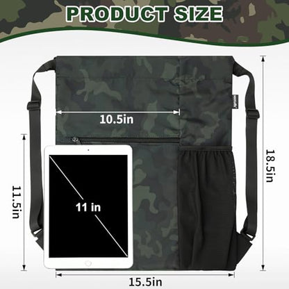 HOLYLUCK Men & Women Outdoor Sport Gym Sack Waterproof Drawstring Backpack Bag (Standard with width webbing, Black Camo-1) - color: Black Camo-1, style: Standard With Width Webbing