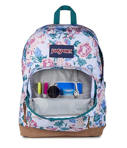 JanSport Right Pack Backpack - Durable Daypack with Padded 15" Laptop Sleeve, Spacious Main Compartment & Integrated Water Bottle Pocket - Rustic Roses Moon Flower/Blu/Pnk/Grn - color: Rustic Roses Moon Flower/Blu/Pnk/Grn