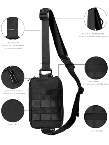 VIPERADE CHS2 Small EDC Sling Bag, Tactical Fanny Pack for Men, Molle Pouch Crossbody Backpack with Adjustable Shoulder Strap, Utility Chest Pouch Bag for Hiking/Traveling/Bush-Craft - color: Black