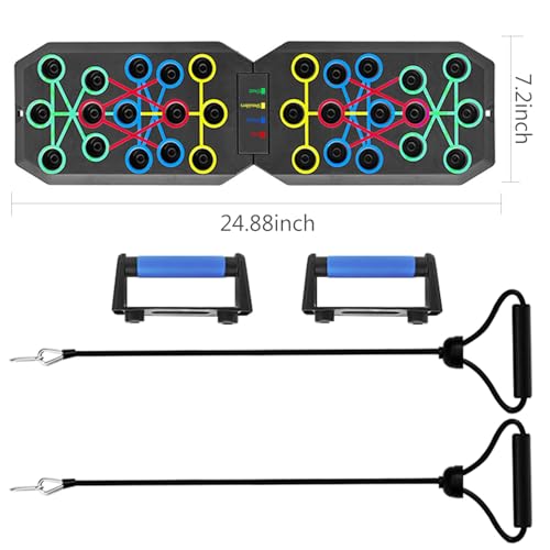Push Up Board Fitness, BESUNTEK Foldable Multi-Function Exercise Board with Elastic Cord for Total Body Workouts, Portable Push Up Board for Floor