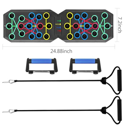 Push Up Board Fitness, BESUNTEK Foldable Multi-Function Exercise Board with Elastic Cord for Total Body Workouts, Portable Push Up Board for Floor