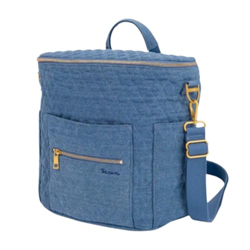 FAWN DESIGN The Original Diaper Bag, Faux Leather Diaper Bag Backpack, Vegan Leather, Large Capacity Baby Bag for Mom - color: Denim