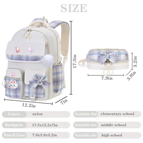 NSEQB Girls Backpack,Kids School Backpack With Lunch Box Pencil Case Set,Cute Childrens Schoolbag For Girls - color: Beige-2PCS