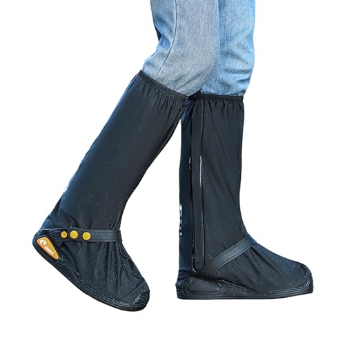 Waterproof Rain Boot Shoe Cover with Reflector Reusable & Foldable - color: Black#Thicked, size: XX-Large