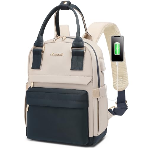 LOVEVOOK Mini Backpack for Women Stylish Waterproof Backpack Purse with USB Port, Cute Daypack for College Travel Party - color: Navy & Dark Apricot, size: 11 Inch