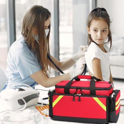 Empty Medical Bag First Aid Bag Home Health,First Aid Storage with Detachable Divider Medical Supplies Emergency Responder for Nursing Student,Therapist,Doctors - color: Red