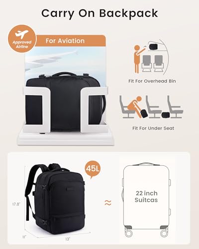 LOVEVOOK Travel Backpack for Women & Men, Carry On Backpack with Cup Holder, Personal Item Travel Bag Flight Approved with Padded Laptop Compartment, Weekender Daypack With 2 Cubes, 17.3 Inch Black - color: Black, size: 45L-17.3 Inch-3Pcs