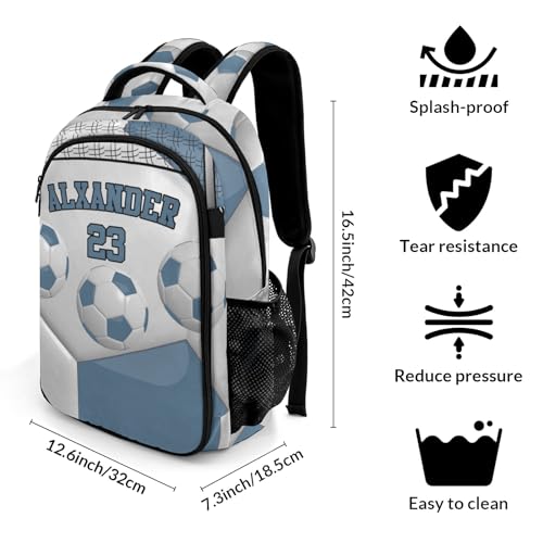 Personalized Casual Backpack Sport Ball Athlete Player Soccer Aegean College School Laptop Travel Daypack for Boys Girs 16.5 Inch - color: Aegean