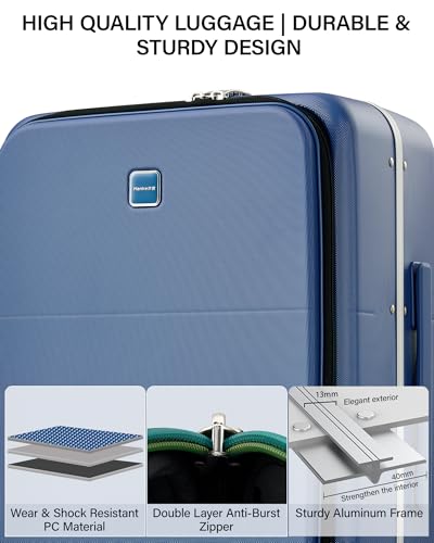 Hanke 20 Inch Top Opening Carry On Luggage with Cup Holder, Hard Shell Suitcase with Spinner Wheels, USB Ports, TSA Lock Aluminum Frame, Dry Wet Separation & Removable Divider, Interstellar Blue - color: Interstellar Blue, size: 20 Inch Pro